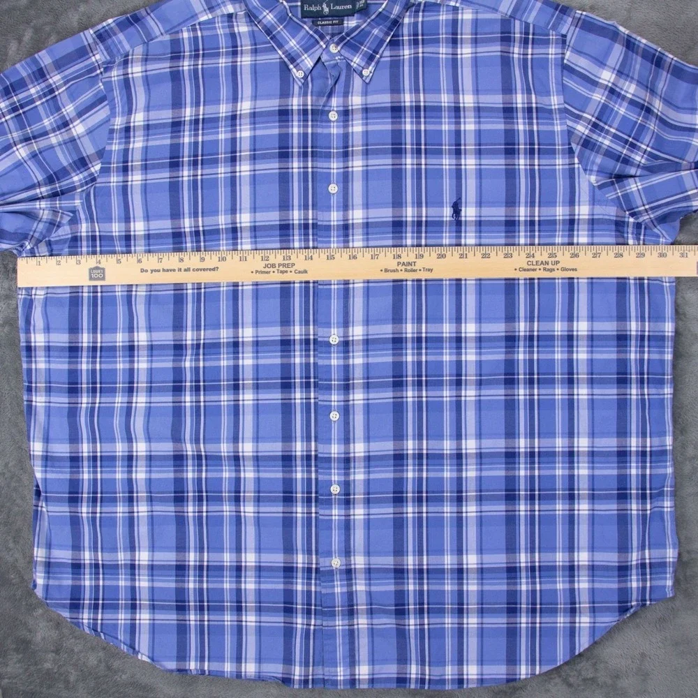 Polo Ralph Lauren Mens 3XB Blue Check‎ Classic Fit LS Button Front Shirt